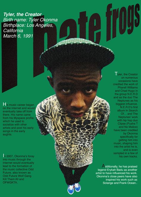poster adobe photoshop magazine tyler the creator rap typography quote illustration art Tyler The Creator Poster, Magazine Typography, Poster Design Typography, Tyler The Creator Wallpaper, Collage Mural, Dorm Posters, Bedroom Wall Collage, Vintage Poster Design, Music Poster Design