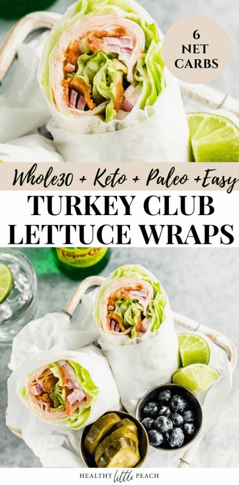 A simple and delicious Turkey Club Lettuce Wrap that is Whole30, Keto and Paleo compliant. This wrap is so amazing, you won't even miss having the bread. Serve with berries, pickles and sparkling water, and you have the perfect lunch. #lettucewrap #turkeycub #turkeyclublettucewrap #ketolunch #ketorecipes #whole30recipes #whole30 #whole30lunch Whole 30 Wrap Recipes, Whole30 Packed Lunch, Whole 30 Sandwich, Whole 30 Quick Lunch, Whole 30 Grab And Go Lunch, Whole 30 Lettuce Wraps, Whole 30 Breakfast Sandwich, Quick Whole 30 Lunch, Whole30 Lunches For Work