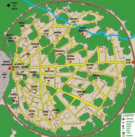 The village of the Hidden Leaf #Naruto Naruto Leaf Village, Konoha Village, Kekkei Genkai, Naruto Eyes, Village Map, D D Maps, Goofy Pictures, Fantasy City, Fantasy Map