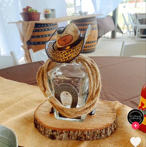 Western Center Piece Cowboy Party, Western Party For Men, 50th Birthday Cowboy Theme, Cowboy Theme Centerpieces Ideas, 50th Cowboy Birthday Party, Vaquero Birthday Party Ideas, Cowboy Theme Table Decorations, Cowboy Theme Party Centerpieces, 21 Birthday Centerpieces