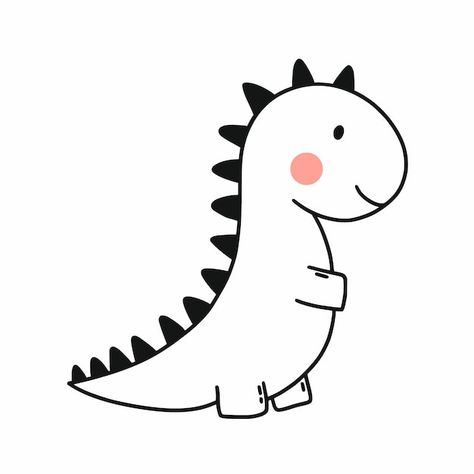 Cute dinosaur vector doodle illustration... | Premium Vector #Freepik #vector #dinosaur-coloring #cute-illustration #cartoon #baby-dino Dino Doodles Easy, Dinasour Drawing Simple, Easy Dino Drawings, Dinosaur Easy Drawing, How To Draw Cute Animals, Dinosaur Drawing Easy, Doodle Dinosaur, Cute Dinosaur Drawing, Dino Doodle