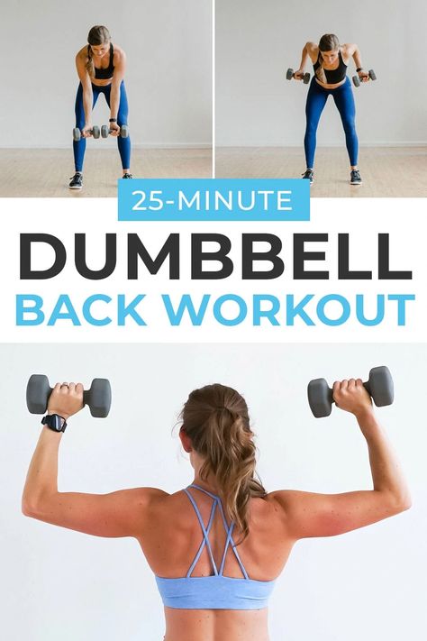 The 8 BEST back exercises for women in a 25 minute back workout! This at home workout uses a set of dumbbells to strengthen the largest muscle in your upper body, your back! Each exercise strengthens and tones the entire back, and since your back is a major metabolic muscle you'll burn calories all day after completing these 8 back exercises. Back Exercises For Women, Best Back Exercises, Dumbbell Back Workout, Back Workout At Home, Emom Workout, Back And Shoulder Workout, Upper Back Exercises, Back Workout Women, Good Back Workouts
