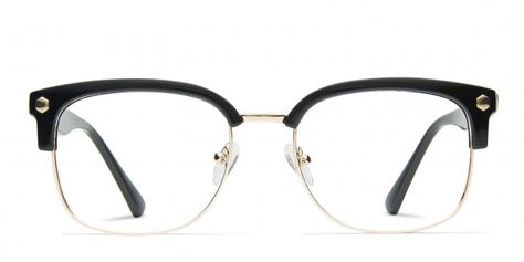 Elliot Black w/Gold Prescription Eyeglasses Black Rimmed Glasses, Semi Rimless Glasses, Gold Eyeglasses, Rimless Eyeglasses, Rimmed Glasses, Online Eyeglasses, Retro Eyeglasses, Fake Glasses, Retro Eyewear