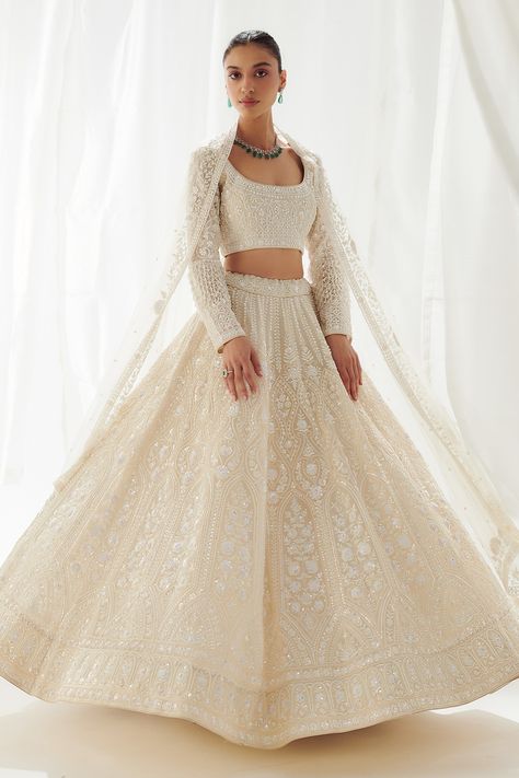 Shop for Suhino White Organza Embroidered Lehenga Set for Women Online at Aza Fashions White Ghagra Choli Bridal Lehenga, Of White Lehenga, Off White Wedding Lehenga, White Lehenga Choli Bridal, White Lehenga Wedding Guest, White Lehenga Engagement, Heavy White Lehenga, White Pakistani Lehenga, White Sequin Lehenga