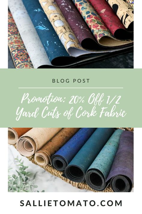 If you haven't worked with cork fabric yet, now is the time! If you have, then it's the perfect time to stock up! For today's flash sale, save 20% off ½ yard cuts of CORK FABRIC! There are 80+ styles to choose from, including a rainbow of exclusive solids and prints! Sale ends Sunday, November 22, 2020 at midnight CST! Use the code FLASH at checkout to apply the discount! Sallie Tomato, Fabric Yard, Cork Fabric, Now Is The Time, At Midnight, 20 % Off, A Rainbow, Flash Sale, Fabric By The Yard