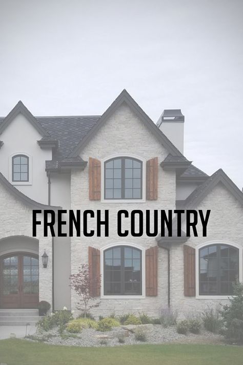 French Country House Facades, European Stone House Exterior, Stucco And Stone House Exterior, French Country Elevations, French Country Siding Exterior, French Country Style Exterior, White Brick Wood Shutters, Brick Choices Exterior, French Country Home Exteriors