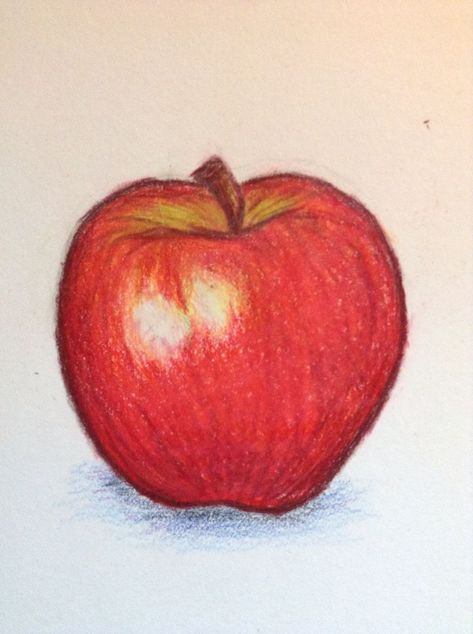 Food Pencil Color, Shaded Apple Drawing, Apple Pastel Drawing, Apple Drawing Colored Pencil, Apple Colored Pencil Drawing, Apple Colour Pencil Drawing, Pencil Crayons Drawing, Crayon Fruit Drawing, Apple Oil Pastel Drawing