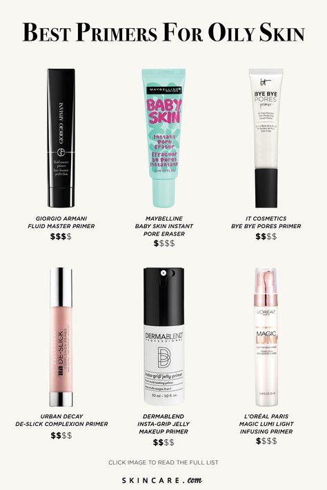 Between having to find the perfect cleanser and moisturizer for oily skin, the last thing we want to think about is primer. So we did the hard work for you and hand-picked our favorite primers to help you combat excess oil and make your complexion flawless. Primer For Oily Skin Drugstore, Matte Primer Oily Skin, Oil Skin Moisturizer, Makeup Routine For Oily Skin Daily, Good Primers For Oily Skin, Concelear For Oily Skin, Drugstore Primer For Oily Skin, Best Drugstore Primer For Oily Skin, Primer For Oily Skin And Large Pores