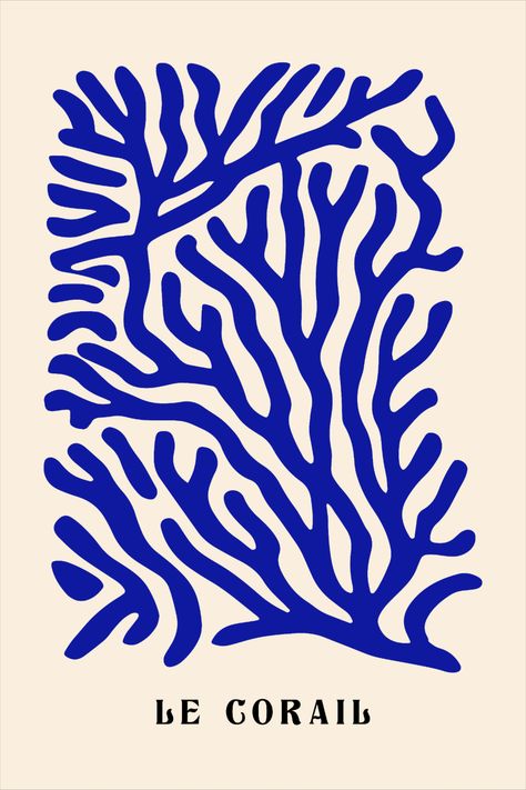 Navy Blue Poster Design, Blue Leaves Painting, Abstract Wall Art Blue, Aesthetic Posters Wall Decor Blue, Coral Pattern Illustration, Aethestic Poster, Coral Illustration Design, Beach Pattern Illustration, Wall Posters Blue
