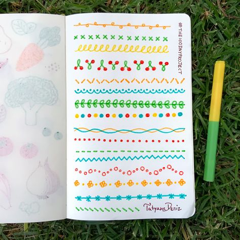 Marker Border Designs, Cute Border Designs For Projects, Border Doodles, Bond Paper Design, 100 Day Project, Doodle Borders, Colorful Borders Design, Nature Food, Doodle Frames