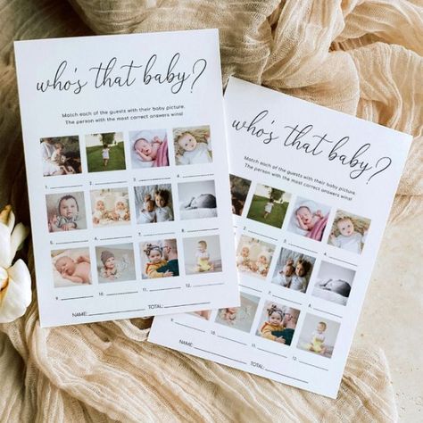 Top 10 Baby Shower Games | Evite Guess Who Baby Shower Game, Photo Game, Baby Shower Game Printable, Baby Shower Games Coed, Baby Shower Pictures, Photo Games, Minimalist Baby, Baby Shower Photos, Baby Shower Activities