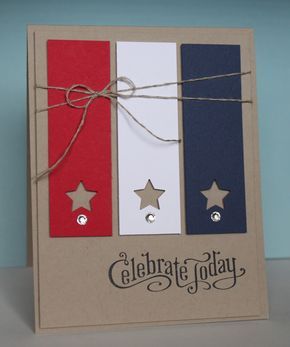 This is a card we made at my stamp classes last week - So fun for a 4th of July card!! I was inspired by a sneak peek of a picture HERE ... Paper Cards, Military Cards, Stampin Up Karten, Star Cards, Summer Cards, Card Layout, Paper Crafts Cards, Creative Cards, Cool Cards