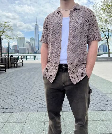 Crochet Amalfi Top - Men's Crochet Pattern by The Crocheting - crochet envy Crochet Shirt Free Pattern, Crochet Hoodie Pattern, Button Down Pattern, Crochet Shirt Pattern, Mens Shirt Pattern, Crochet Project Free, Summer Top Pattern, Top Crochet Pattern, Crochet Men