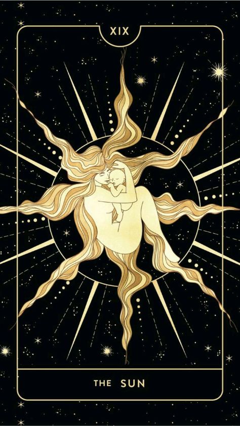 Sun Tarot Card Drawing, The Sun Tarot Tattoo, Divine Feminine Drawing, Tarot Cards Drawing, Tarot Cards Wallpaper, Art Deco Tarot, Tarot Sun Card, Sun Tarot Card Tattoo, Tarot Card Drawings