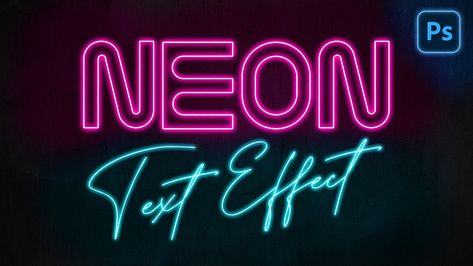 Learn How to Create a Neon Text Effect in Photoshop in a few easy steps. This effect is perfect for retro 80's inspired designs, or dystopian futuristic & cyberpunk themes. Text Effects In Photoshop, Text Effects Photoshop, Text Effect In Photoshop, Futuristic Cyberpunk, Neon Text, Photoshop Youtube, Photoshop Text, Photoshop Tips, Text Effect