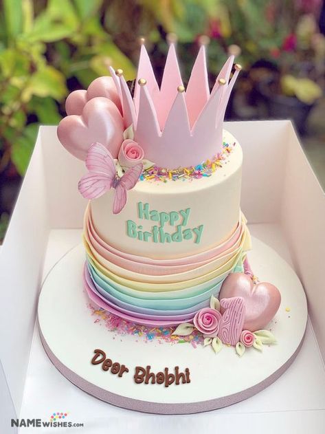 Birthday Cake For Sister, Cake For Sister, Happy Birthday Princess Cake, Queens Birthday Cake, Girly Birthday Cakes, 7th Birthday Cakes, Cake With Name, Queen Cakes
