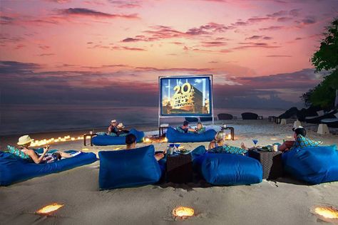Karma Kandara, Bali    open air cinema at the beach - only one of the many activities this luxurious Hotel Resort in Bali offers Sunsets Over The Ocean, Open Cinema, Playa Ideas, Resort In Bali, Luxury Beach Villa, Resort Bali, Creative Kids Rooms, Voyage Bali, Open Air Cinema