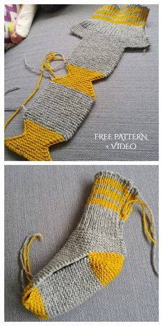 Easy Knit One Piece Slippers Free Knitting Pattern + Video - Knitting Pattern Flat Sock Knitting Pattern, Knitted Slipper Socks Free Pattern, Knit Flat Socks, Two Needle Socks Free Pattern, Flat Knit Socks Free Pattern, Knitted Slippers Free Pattern Easy, Flat Knitting Patterns, Crochet Socks Easy, Homemade Slippers