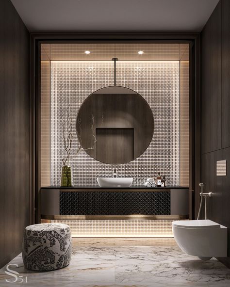 Luxurious Privacy: Pied-à-terre by Studia 54 Luxury Powder Room, Toilet Design Modern, Luxury Modern Bathroom, Space Interior Design, Luxury Toilet, Modern Bathroom Ideas, Modern Luxury Bathroom, Luxury Modern Homes, Showroom Interior Design