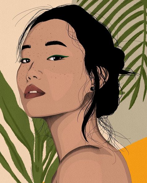 Asian Women Art Drawings, Model Minority Art, Asian Woman Painting, Drawing Asian Faces, Asian Woman Illustration, Asian Representation, Southeast Asian Art, Asian Portrait, Face Ideas