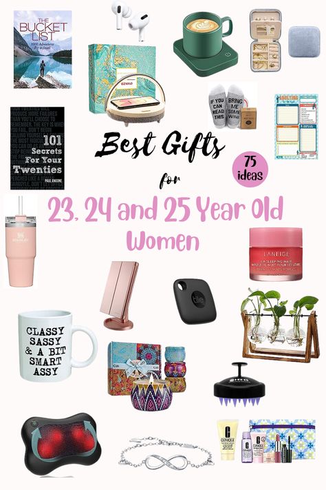 Looking for the perfect gifts for women in her 20s! 🎁✨ Explore our curated list of the best gift ideas for 23, 24, and 25-year-old women. From chic fashion finds to fascinating books to the relaxation gifts, make her special occasion or Christmas unforgettable. Celebrate her journey into adulthood with the perfect presents! 💃🛍️ #GiftsForHer #20sGiftIdeas #YoungAdults" Mid 20s Birthday Gifts, Popular Birthday Gifts For Women, Birthday Gifts For 36 Year Old Woman, Gifts For Women In 20s, Gifts For A 23 Year Old Woman, Birthday Gifts For 26 Year Old Woman, Gifts For 33 Year Old Women, 25 Gifts For 25th Birthday For Women, Birthday Gifts For 35 Year Old Women