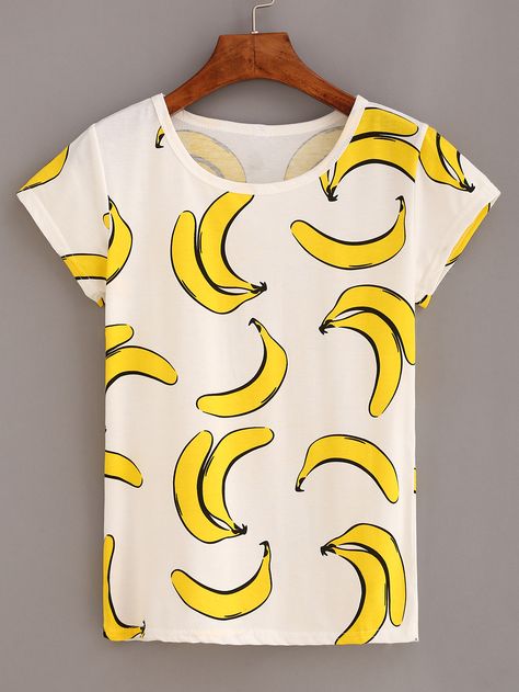 Shop Banana Print T-shirt - White online. SheIn offers Banana Print T-shirt… Banana Clothes, Printed Tee Women, White Summer Tops, Banana Print, T Shirts White, Cotton T Shirts, Tween Outfits, Print Tee, Girls Fashion Clothes