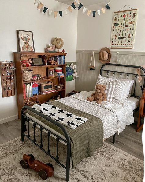 No Theme Boys Bedroom, Boy Nursery Aesthetic, Little Boy Bedding, Playful Nursery Ideas, Farmhouse Toddler Boy Room, Boy Decor Bedroom Ideas, Small Toddler Boys Bedroom Ideas, Minimal Boys Bedroom, Painted Boys Room