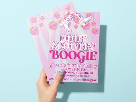 Western Barbie Birthday Party, Boot Scootin Boogie Party, Disco Cowgirl Party Invitation, Western Disco Party, Electric Cowgirl, Disco Cowgirl Birthday, Disco Cowgirl Party, Cowboy Party Invitations, Western Barbie