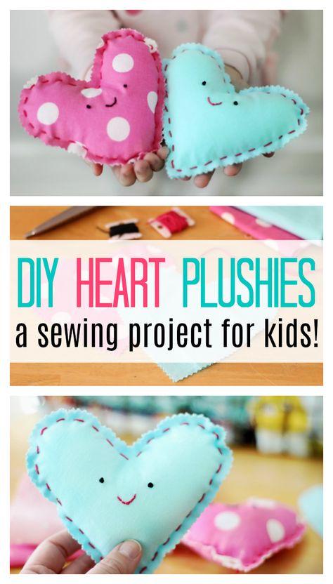These DIY heart plushies come together quickly, and are a great beginning sewing project for kids! Fill with stuffing, dried lavender or beans! Fat Quarter Projects, Beginner Sewing Projects Easy, Sewing Projects For Kids, Leftover Fabric, Sewing Tutorial, Diy Couture, Sewing Projects For Beginners, Easy Sewing Projects, Sewing Project