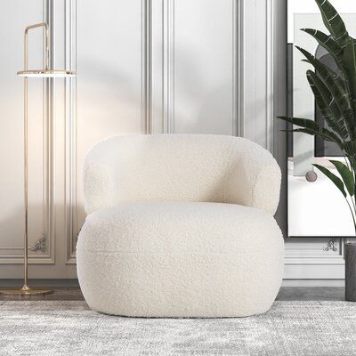Boucle Accent Chair, Beige Armchair, Chambre Inspo, Fluffy Fabric, Stylish Chairs, Apartment Decor Inspiration, White Chair, Barrel Chair, Wooden Legs
