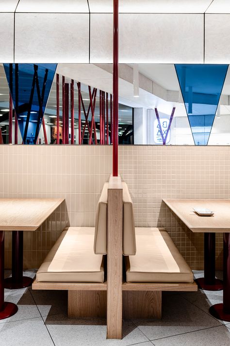 Booth Seating Design, Booth Seating Restaurant, Cafe Bench, Restaurant Booth Seating, Vietnamese Noodle, Restaurant Booth, The Noodle, Noodle Bar, Cafe Furniture