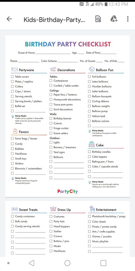 How To Know Who To Invite To A Birthday Party, 18th Birthday Planning Checklist, Birthday Decoration Checklist, List For Party Planning, Party Supply List Checklist, List Of Party Supplies, Kids Birthday Checklist, How To Plan Your Birthday Party, 1st Birthday Party Planning Checklist