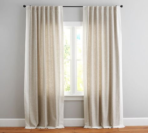 Emery Border Linen Curtain, 50 x 84", Oatmeal/Ivory | Pottery Barn Pottery Barn Curtains, Charcoal Curtains, Grey Blackout Curtains, Ivory Curtains, Linen Blackout Curtains, Finials For Curtain Rods, Velvet Drapes, Yellow Curtains, White Drapes