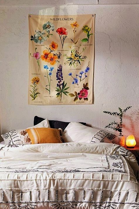 Flower Tapestry, Farmhouse Side Table, Tapestry Bedroom, Dorm Room Inspiration, Reference Chart, Cute Dorm Rooms, Room Inspiration Bedroom, Diy Kit, Hanging Tapestry