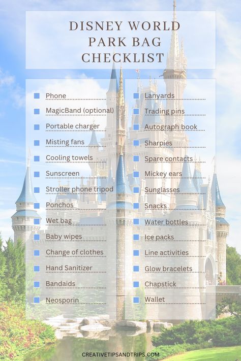 This complete list of what to pack in your Disney World park bag will help prepare you for a fun and successful day at Disney! What To Pack For A Disney Trip, Disney Preparation Tips, Snacks To Pack For Disney World, What To Pack For Disney World, Park Bag Essentials, Disney World Packing List, Disney Packing List, Disney World Backpack, Packing List For Disney