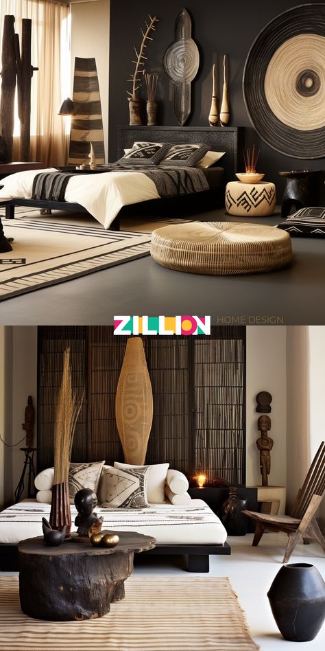 Your Gateway to African-inspired Interior Design African Art Interior Design, African Style Bedroom Ideas, African Contemporary Interior Design, Ghana Interior Design, Afrocentric Home Decor Interior Ideas, African Vibes Aesthetic, Modern African Home Design, African Inspired Decor Master Bedrooms, Nigerian Bedroom Decor Ideas