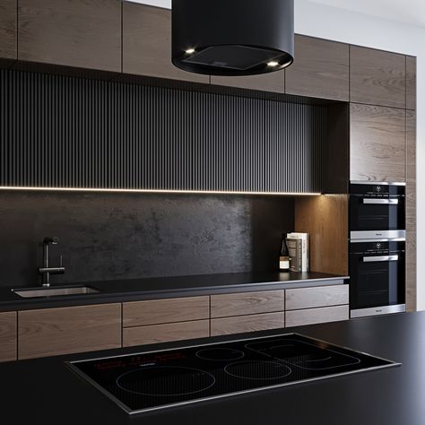 Modern Black Kitchen, Modern Luxury Kitchen, Interior Design Kitchen Small, Loft Interior, Transitional Decor Kitchen, Modern Kitchen Cabinet Design, Kitchen Ideas Modern Luxury, Dream Kitchens Design, Ideas Minecraft