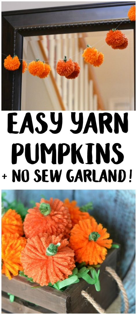 I love decorating my home with pumpkins because they work for both fall and Halloween- so they can stay up even longer! These DIY No Sew Yarn Pumpkins are so cute and so versatile- you can use them to make an easy pumpkin garland, use them in other crafts or projects, or just use them as decorations as they are! Diy Thanksgiving, Yarn Pumpkins, Diy Girlande, Pumpkin Garland, Diy Halloween Decor, Adornos Halloween, Diy Yarn, Manualidades Halloween, Thanksgiving Diy