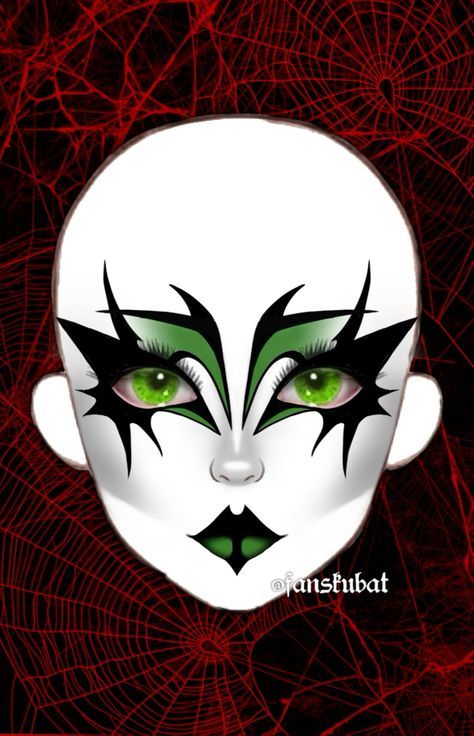 White Face Drag Makeup, No Eyebrow Makeup Goth, Green And Black Goth Makeup, Cool Goth Eyeliner, Goth Makeup Green, Goth Makeup Inspo Drawing, Goth Makeup Face Chart, Goth Makeup Template, Easy Goth Eyeliner