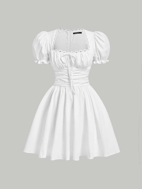 White Dress Shien, White Dress Shoes For Women, Shoes For White Dress, Vestido Blanco Aesthetic, Vestidos Aesthetic Vintage, Vestidos Blancos Aesthetic, Cute Dresses White, Vestido Coquette, White Dress Shein