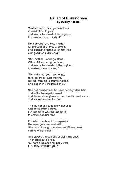 Additional Text: "Ballad of Birmingham" was used to incorporate poetry into the text set.  This is a very power poem written from the perspective of a young African American girl who wanted to go to the Freedom March. African American Poems, Black Poets, Favorite Poems, Literary Terms, Black Writers, Contemporary Poetry, Alphabet Phonics, American Poetry, Teachers Corner