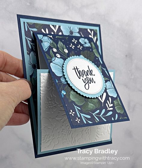 Cas Stampin Up Cards, Homemade Stampin Up Cards, Thank You Card Tutorial, Stampin Up Cards Thank You, Different Cards Ideas, Su Something Fancy Cards, Stampin Up Cards With Dsp, 2023 Stampin Up Mini, Stampin Up Tracy Bradley