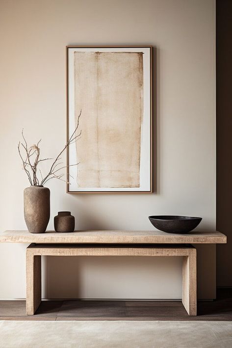 Finally! A Formula For How to Style A Console Table Perfectly Every Time - Posh Pennies Stool Under Console Table, Entryway Large Art, Modern Minimalist Entryway Ideas, Console Table Decorating In Front Of Window, Solid Wood Console Table, Console In Bedroom, Decorating Tv Console, Comsole Table, How To Style Entryway Table