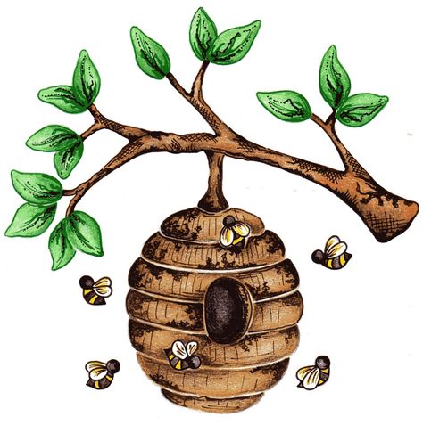 Beehive images for bee hive in tree clip art Beehive Drawing, Beehive Art, Bee Artwork, Bee Images, Bee Drawing, Honey Bee Hives, Busy Busy, Bee Cards, Bee Tattoo