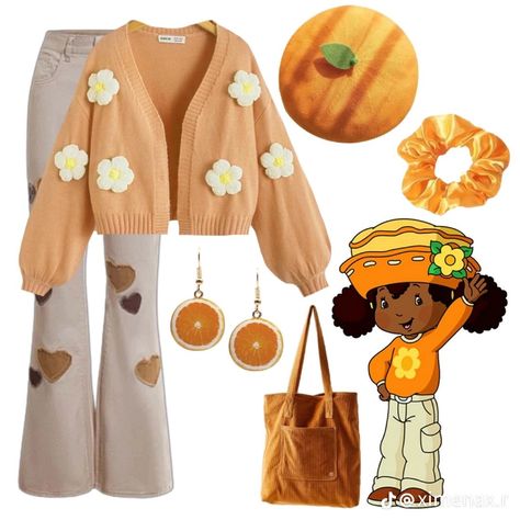 Cherry Jam Costume Aesthetic, Strawberry Outfits Aesthetic, Orange Blossom Inspired Outfit, Orange Themed Outfit, Fruit Aesthetic Outfit, Strawberry Shortcake Character Costumes, Spring Themed Outfits, Food Inspired Outfits, Orange Blossom Cosplay