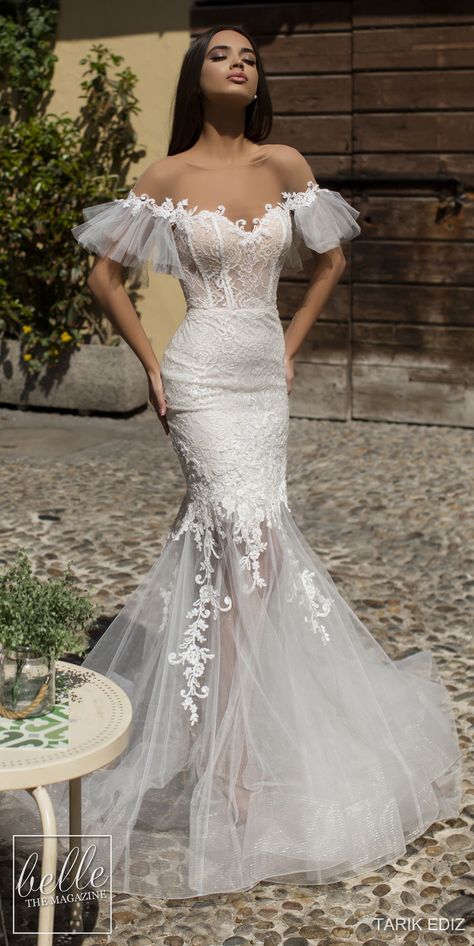 Tarik Ediz Wedding Dresses 2019 - Belle The Magazine Tarik Ediz, White Bride, White Wedding Dress, Dresses Mermaid, Lace Mermaid, Wedding Sandals, Princess Aesthetic, Lace Mermaid Wedding Dress, Gorgeous Wedding Dress