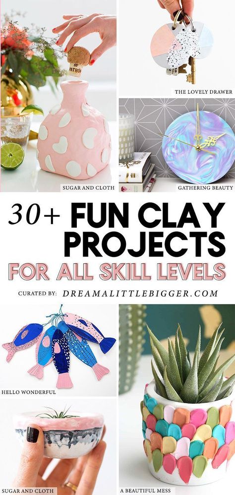 No matter your skill level you'll love these colorful and amazing clay crafts that use both air dry and polymer clays to perfection! Kerajinan Diy, Diy Fimo, Clay Crafts For Kids, Homemade Clay, Diy Air Dry Clay, Air Dry Clay Projects, Clay Diy Projects, Clay Crafts Air Dry, Polymer Clay Diy