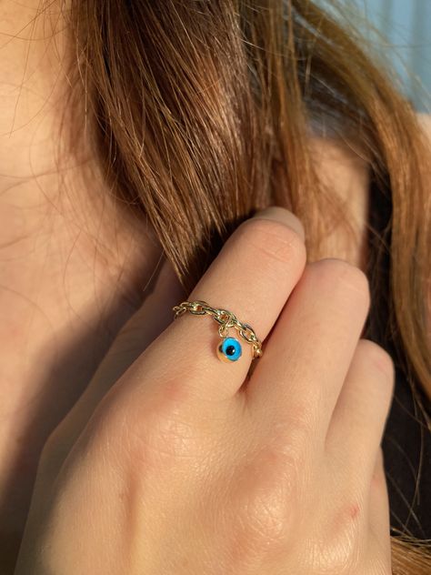 Evil Eye Ring Gold, Turquoise Stone Ring, Luck Symbol, Protection Ring, Good Luck Symbols, Link Ring, Charm Ring, Evil Eye Ring, Linking Rings