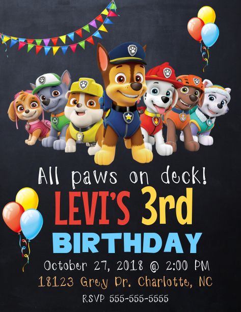 Paw Patrol Party Invitations, Paw Patrol Invitation, 3rd Birthday Party For Boy, Paw Patrol Birthday Girl, Paw Patrol Birthday Invitations, Paw Patrol Invitations, Paw Patrol Birthday Party, Birthday Party Invitation Templates, Paw Patrol Party