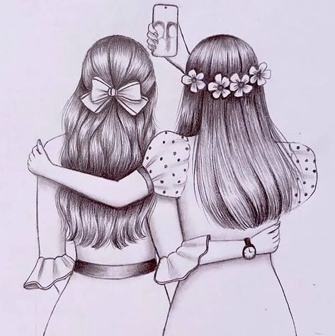 Best Friend Drawing Sketches, Friendship Sketches, Best Friend Sketches, Easy Sketches For Beginners, Beautiful Pencil Sketches, Easy Pencil Drawings, Drawing Heart, Sisters Drawing, Pencil Sketches Easy